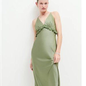 Reformation Madrigal Satin Dress in Artichoke